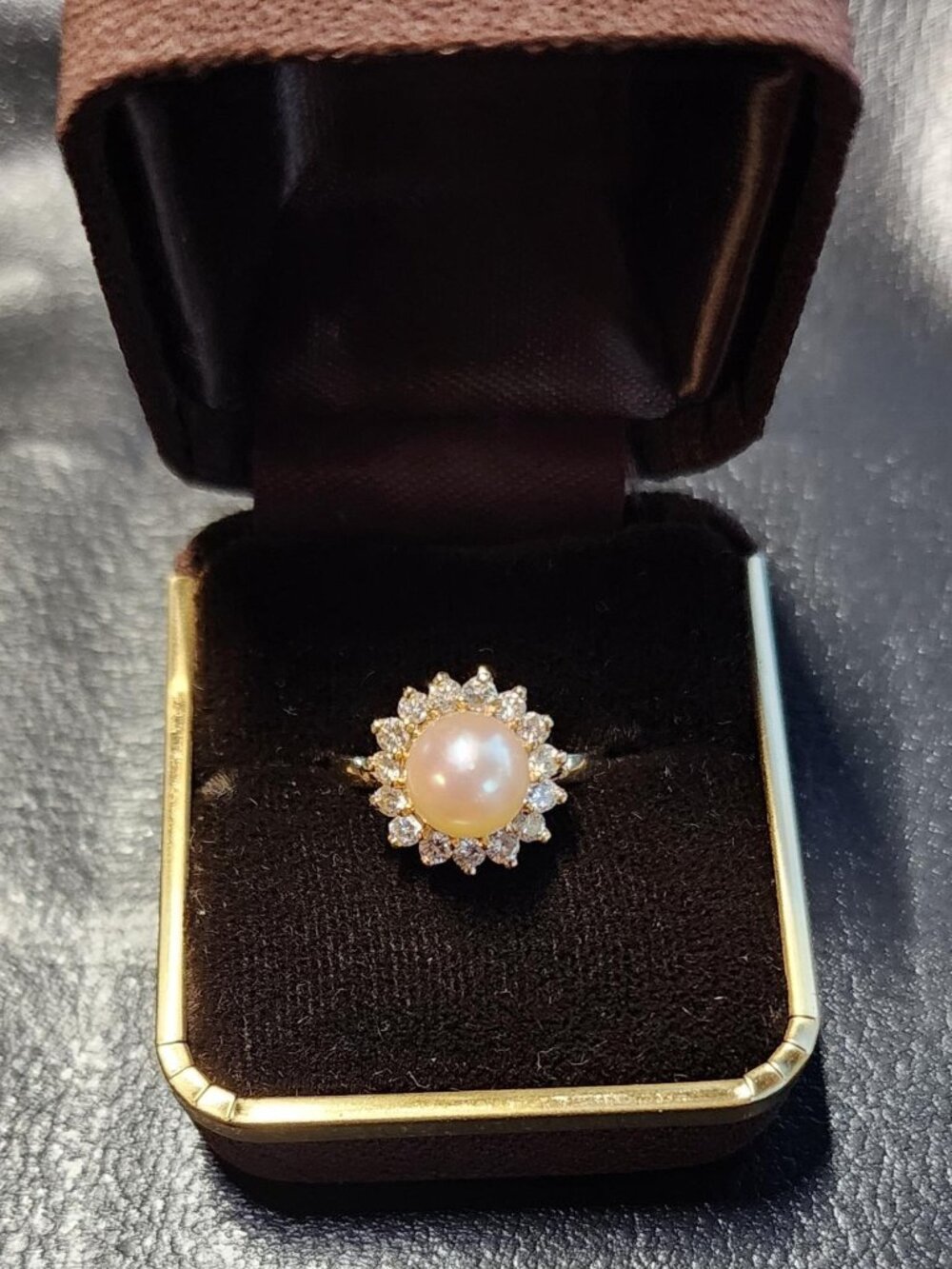 14KP Halo Diamond and Pearl Ring